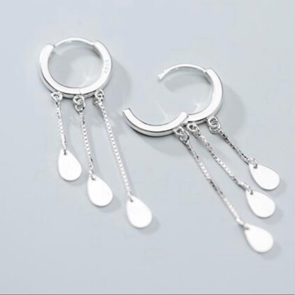 DROP HOOP 925 STERLING SILVER CHAIN EARRINGS, NICE EARRINGS, CUTE EARRINGS - Picture 1 of 6